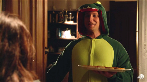 How to get away with murder- Asher wears a dinosaur Kigurumi